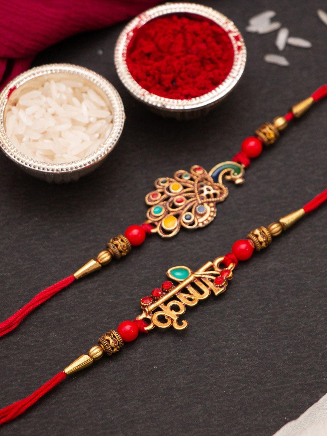 craftvatika unisex set of 2 krishna peacock thread rakhi