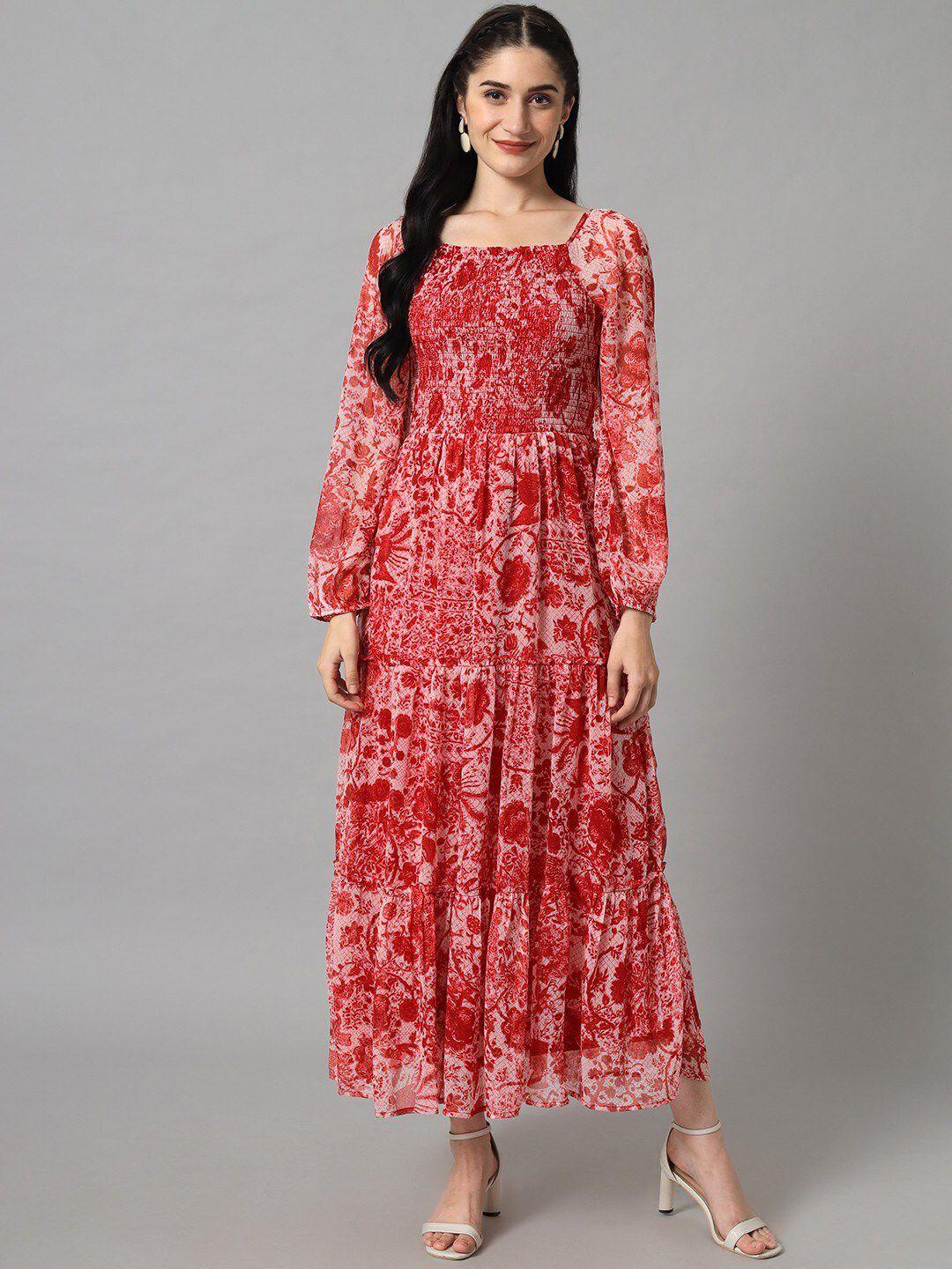 crally square neck floral print long puff sleeve tiered maxi dress