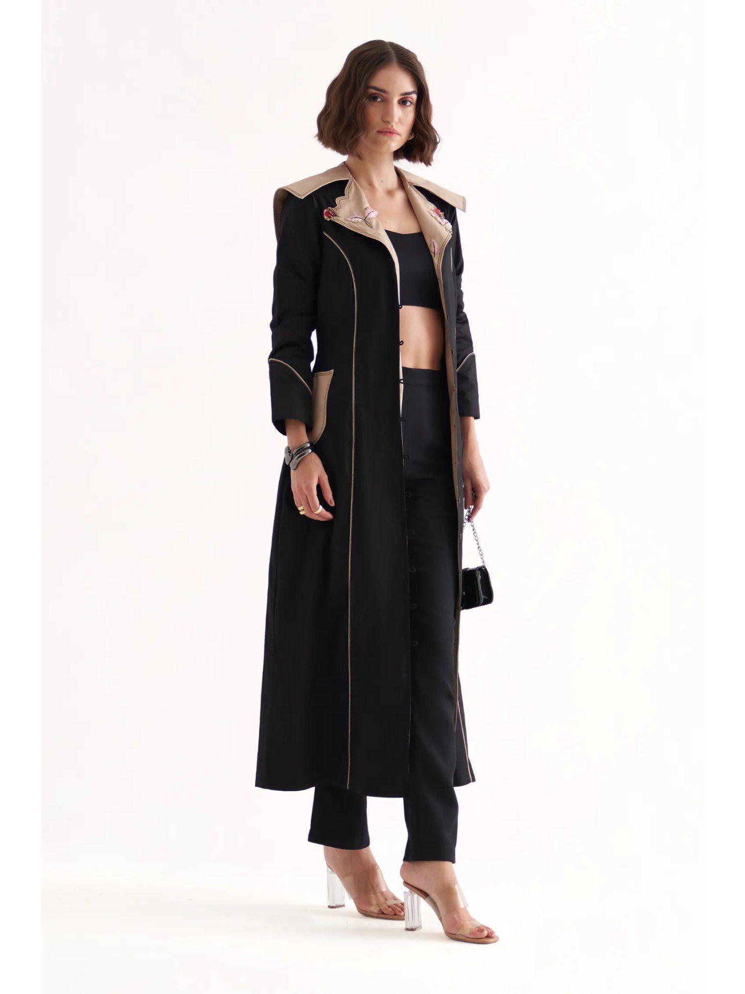 cray trench long black jacket