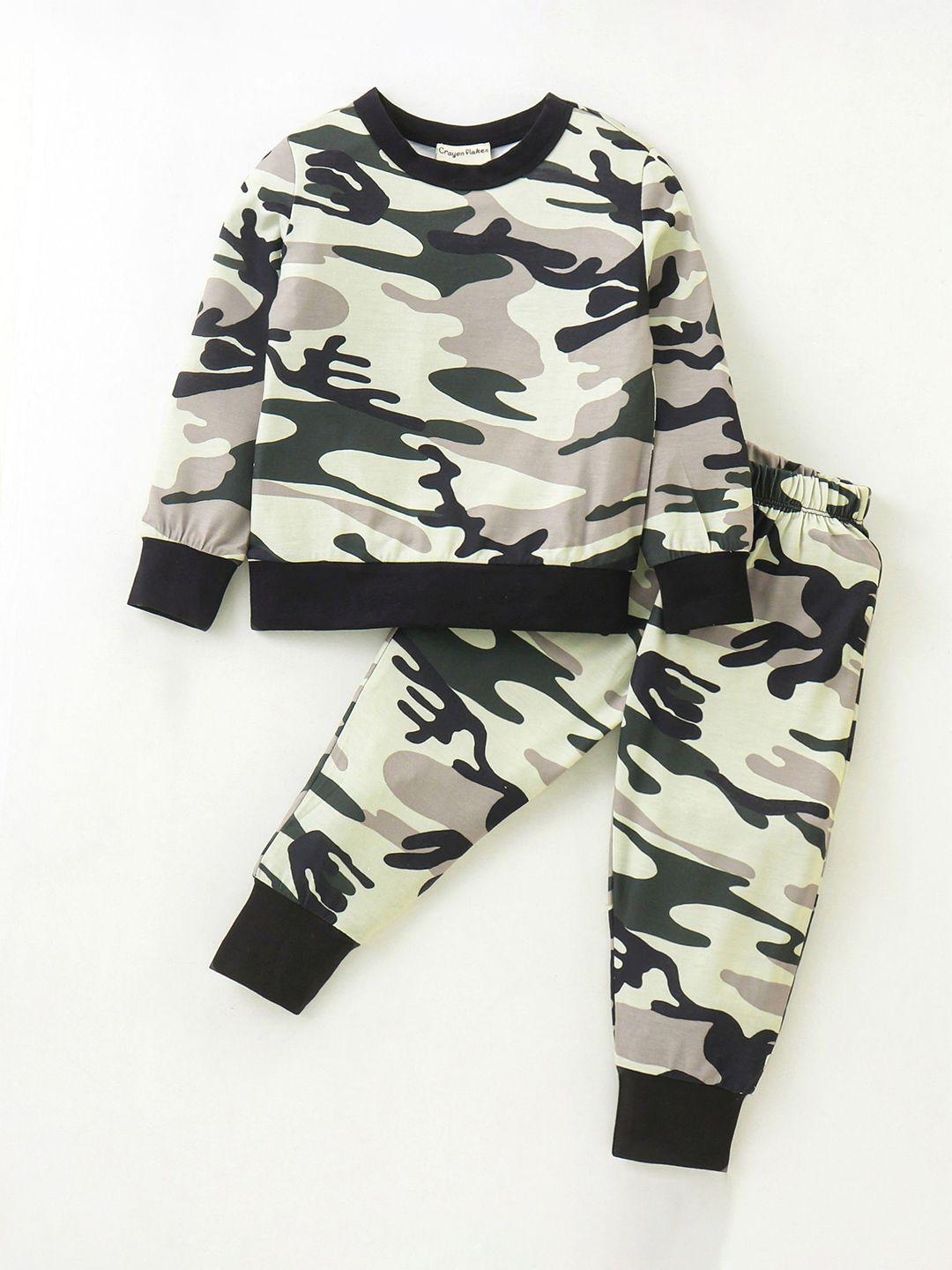crayonflakes boys camouflage printed t-shirt and shirt with trousers