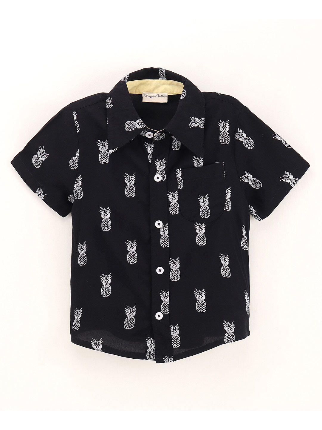 crayonflakes boys black printed casual shirt