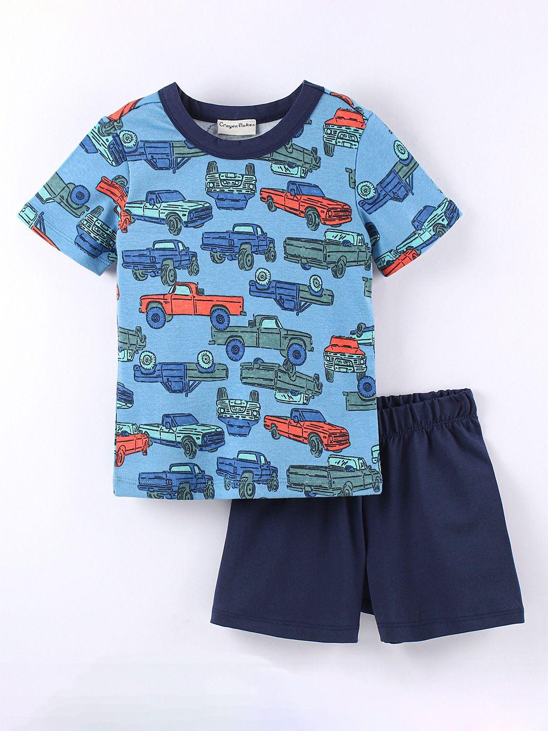 crayonflakes boys blue & orange printed t-shirt with shorts