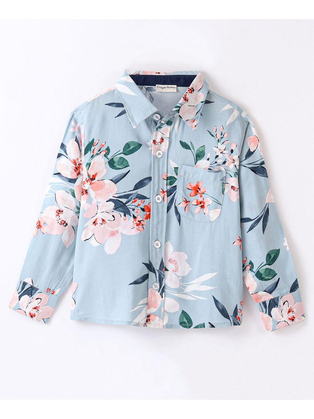 crayonflakes boys blue floral opaque printed casual shirt