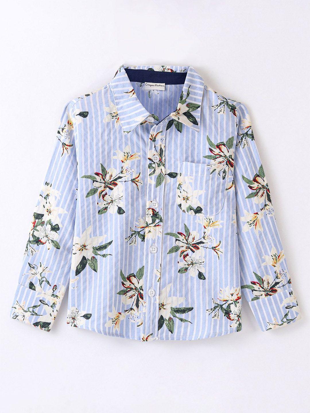 crayonflakes boys blue floral opaque striped casual shirt