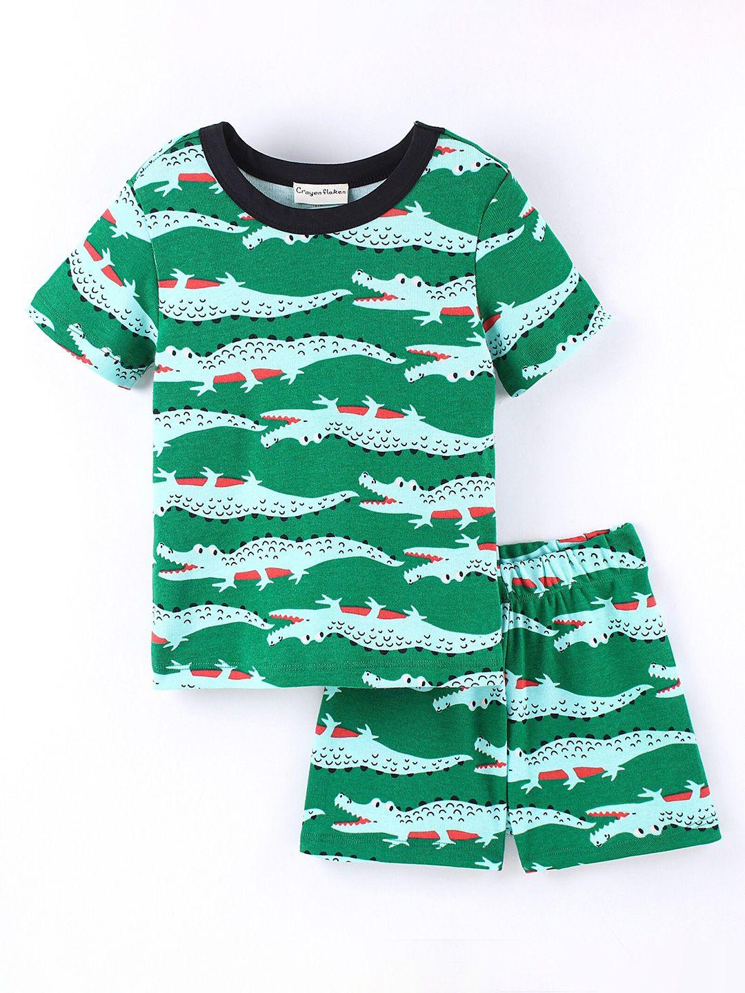 crayonflakes boys green & red printed t-shirt with shorts