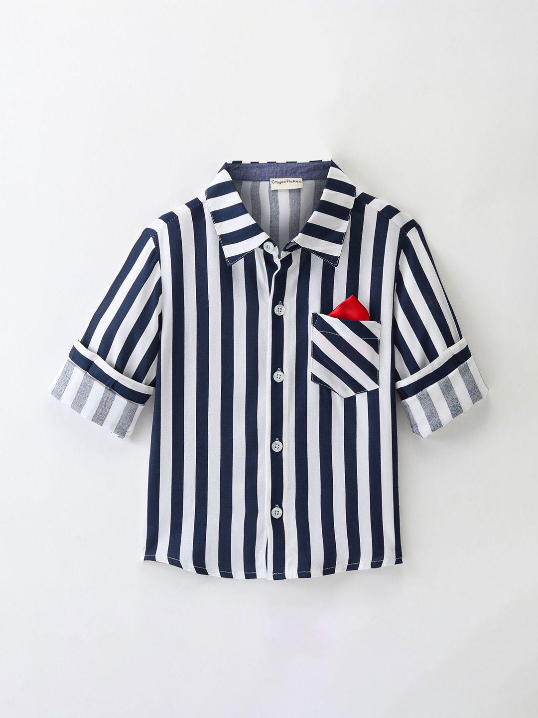 crayonflakes boys navy blue opaque striped casual shirt