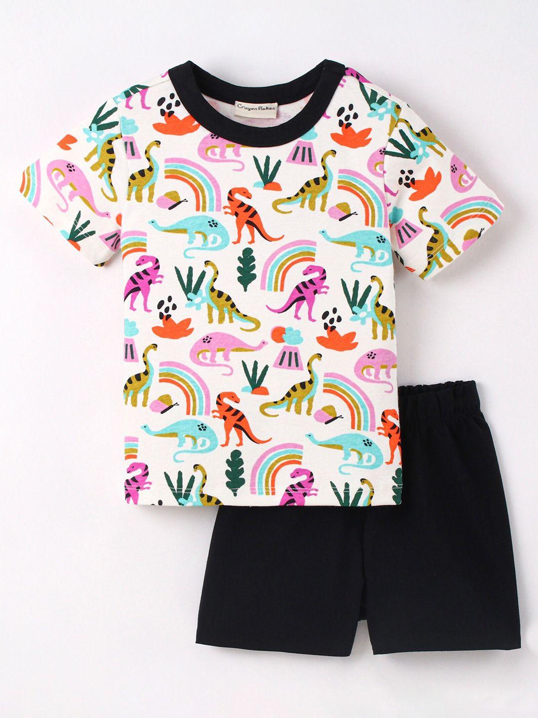 crayonflakes boys off white & black printed t-shirt with shorts