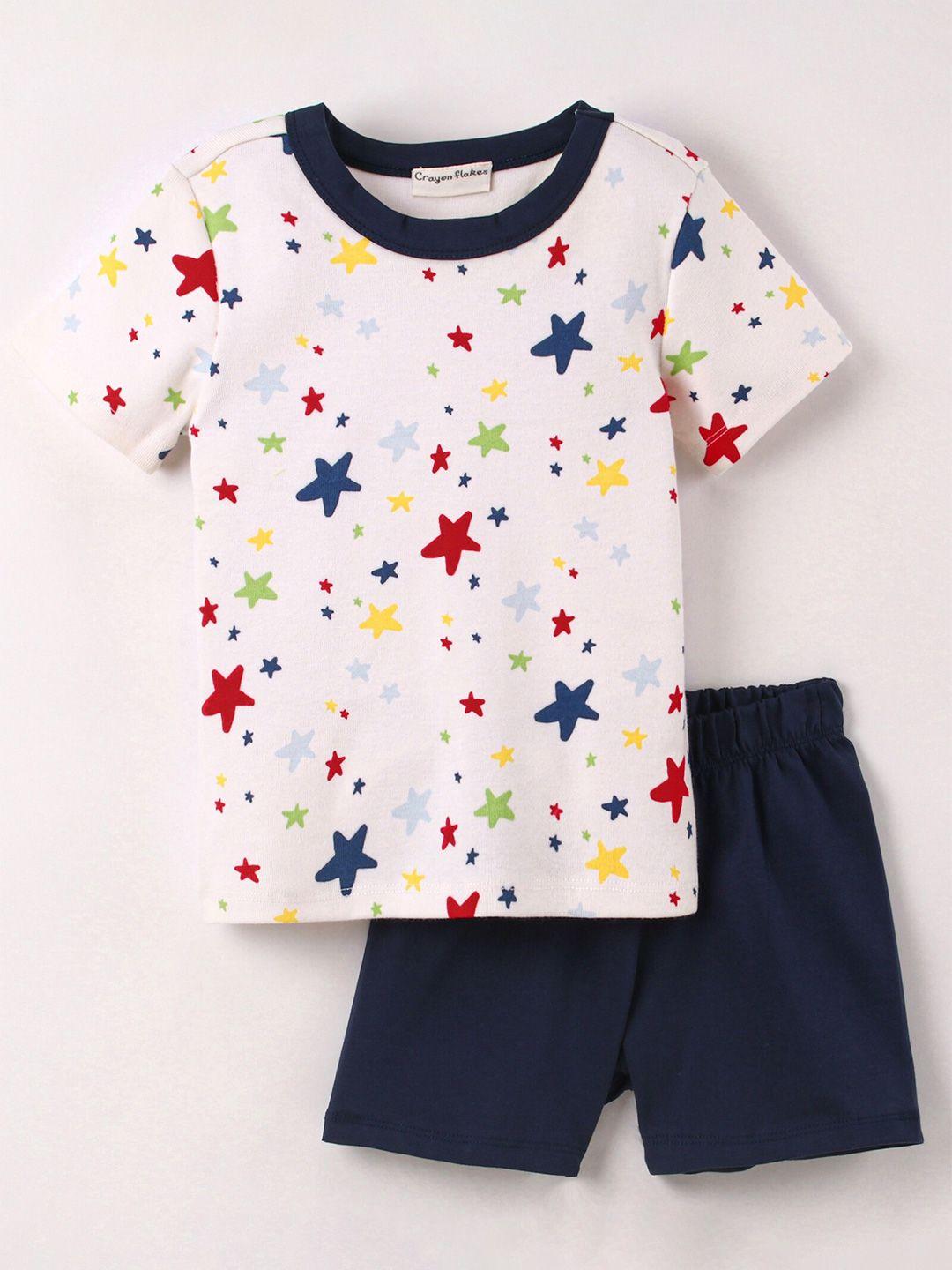 crayonflakes boys off white & navy blue printed top with shorts