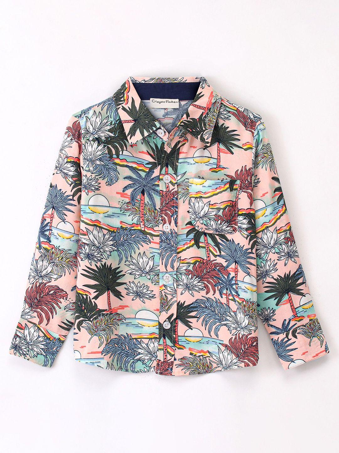 crayonflakes boys peach-coloured floral opaque printed casual shirt