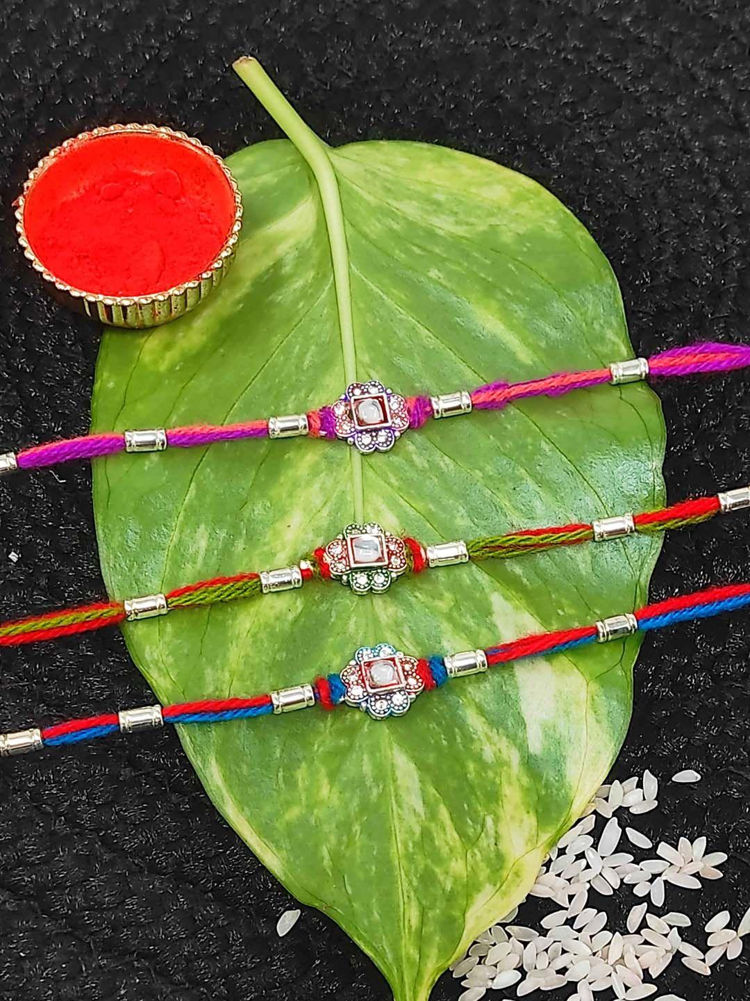 crayton set of 3 stone studded bracelet thread rakhi