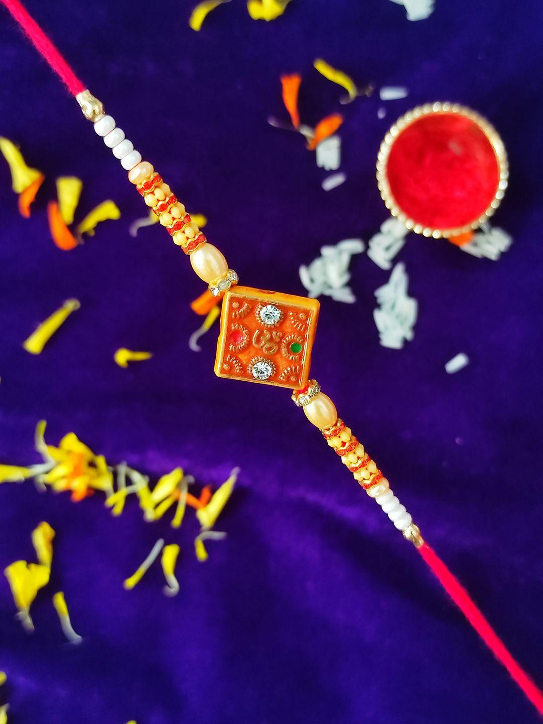 crayton stone-studded & beaded om charm rakhi