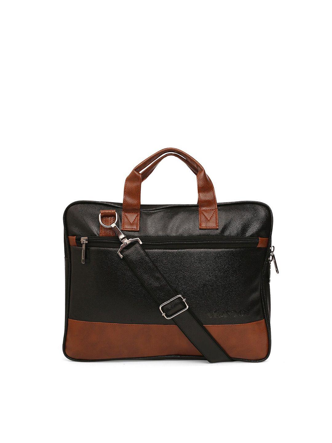 crayton unisex black & brown colourblocked pu laptop bag