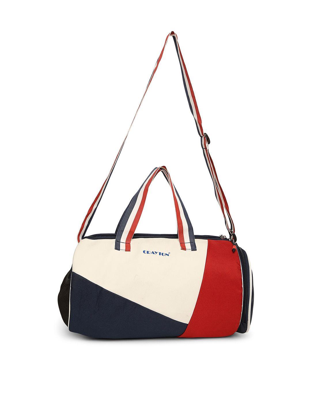 crayton white & navy blue colourblocked traveler duffle bag