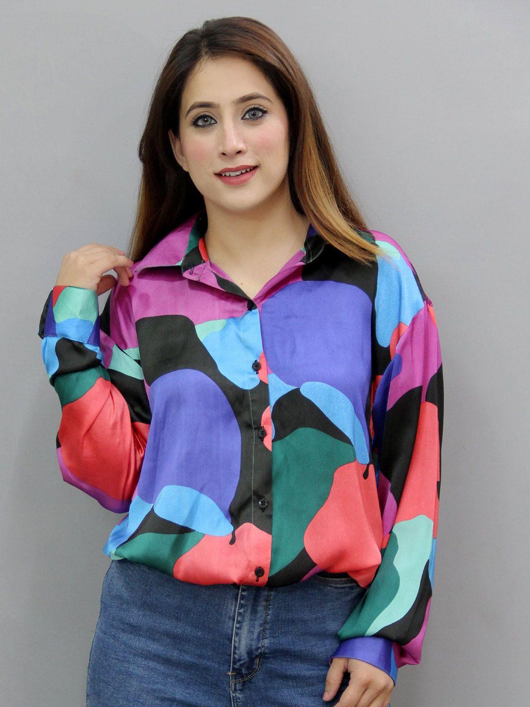 crazevilla comfort abstract printed satin casual shirt