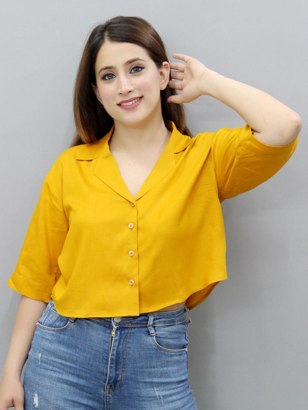 crazevilla women mustard trim opaque casual shirt