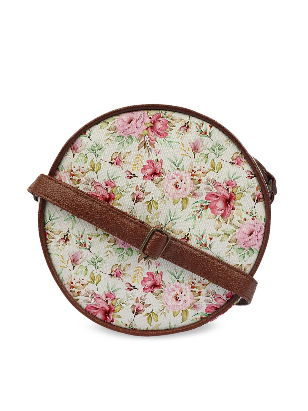 crazy corner beige floral printed round sling bag