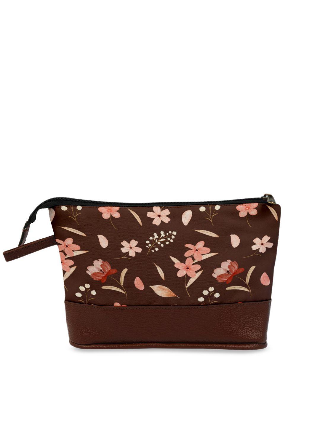 crazy corner brown & pink printed pu travel pouch