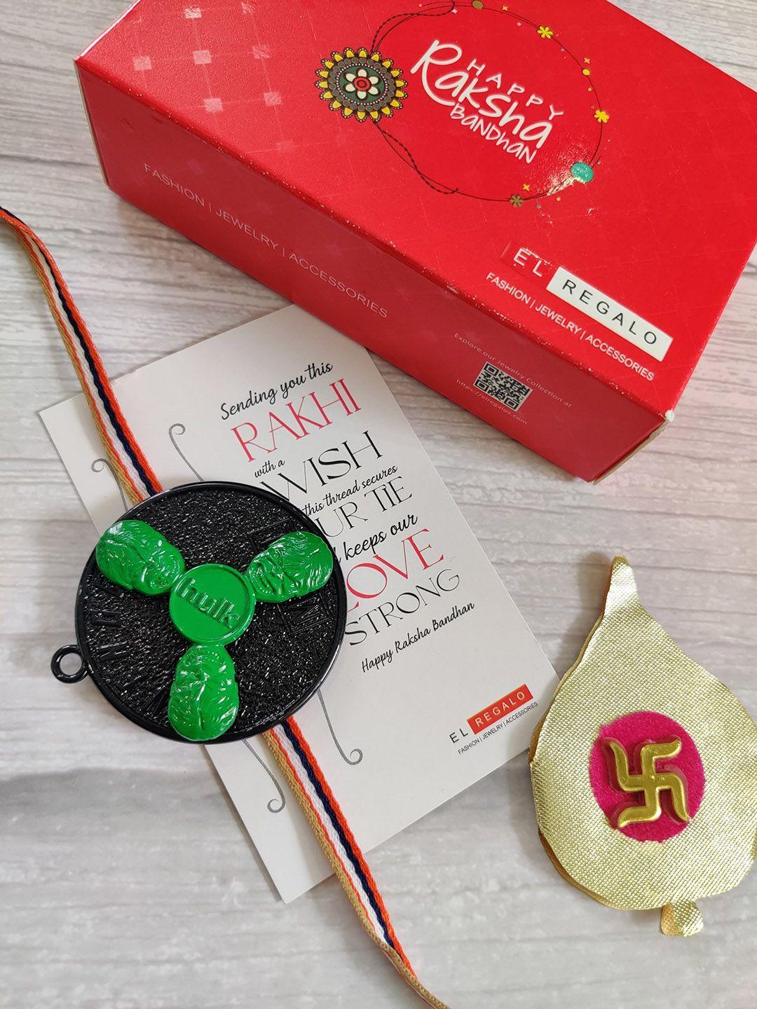 crazy corner green & black rakhi with roli chawal