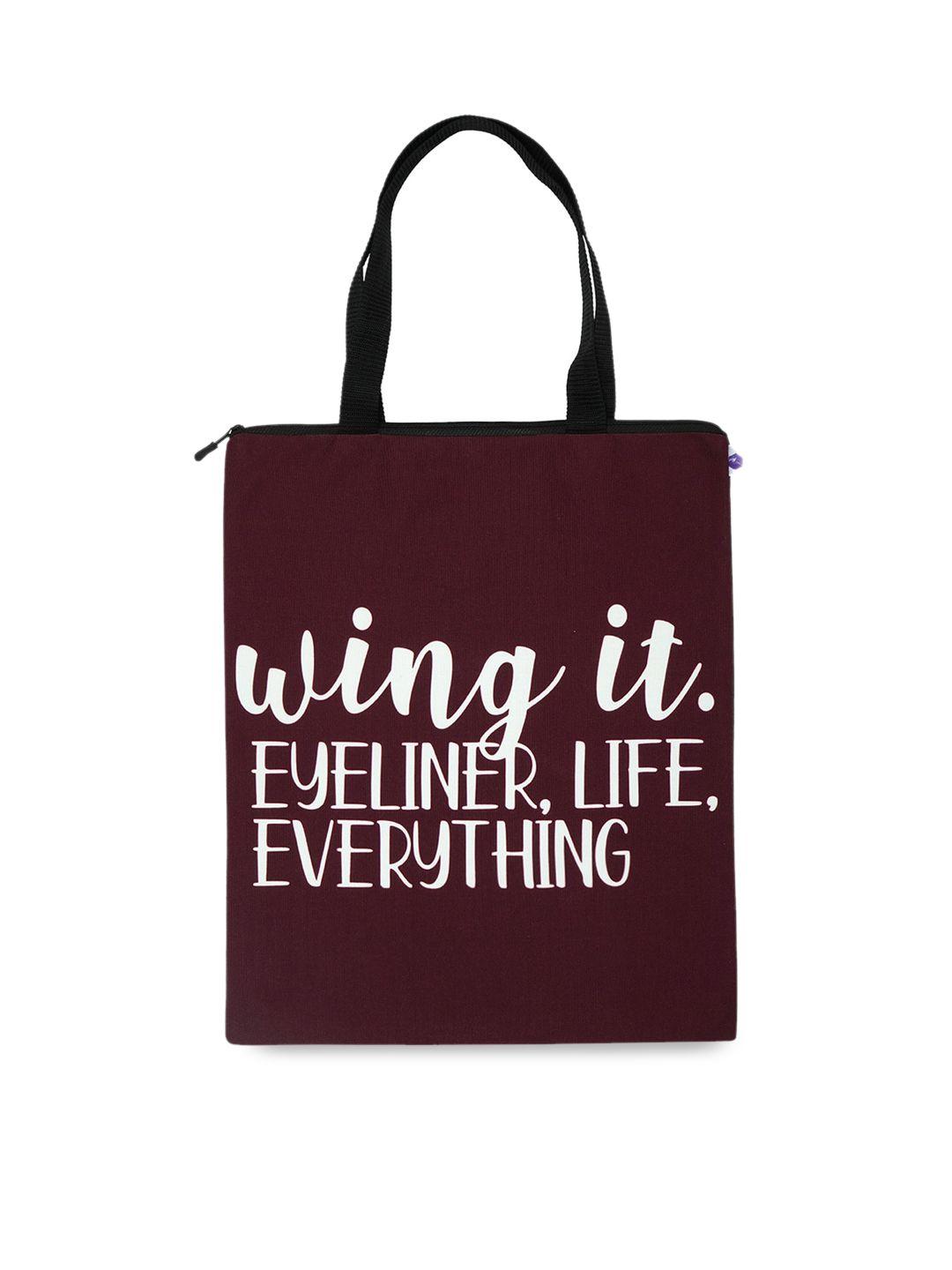 crazy corner maroon printed structured tote bag with applique