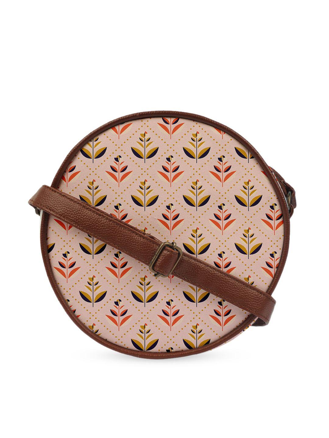 crazy corner peach-coloured ethnic motifs canvas structured sling bag