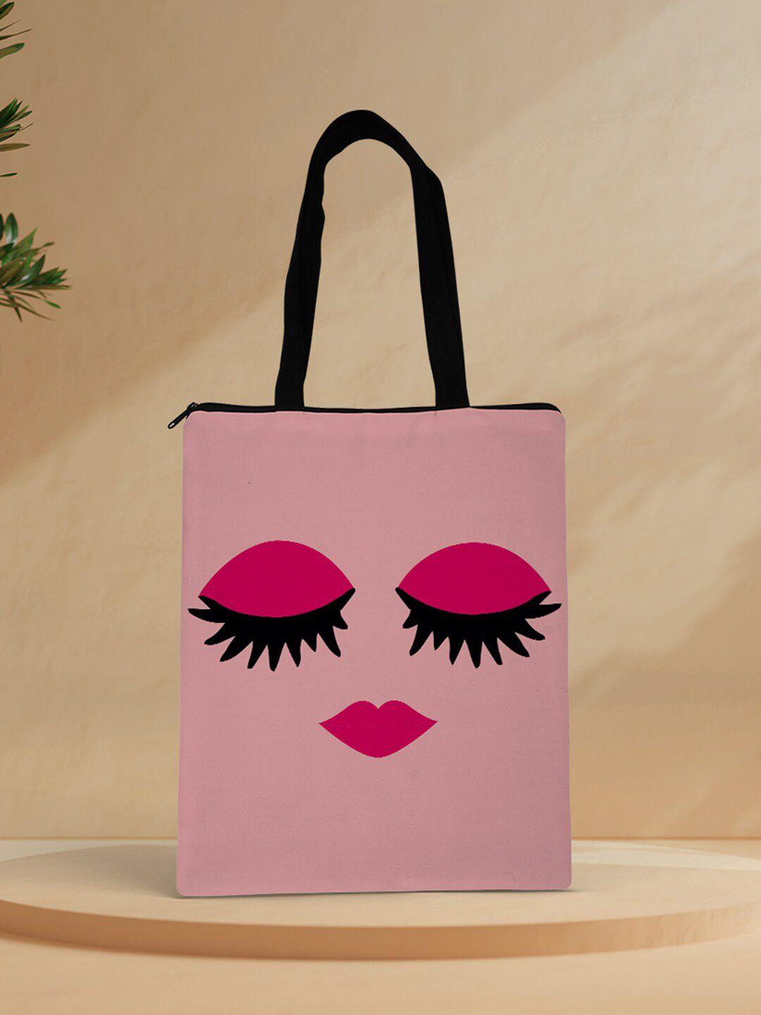 crazy corner pink printed structured tote bag with fringed