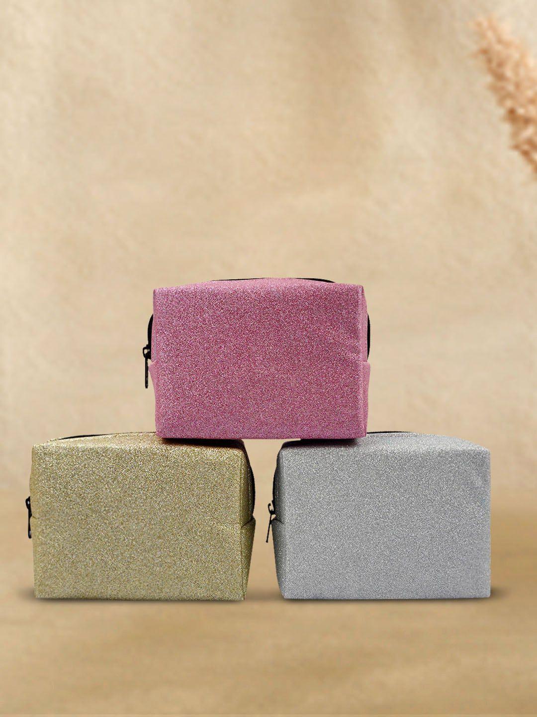 crazy corner set of 3 glittery travel makeup pouch