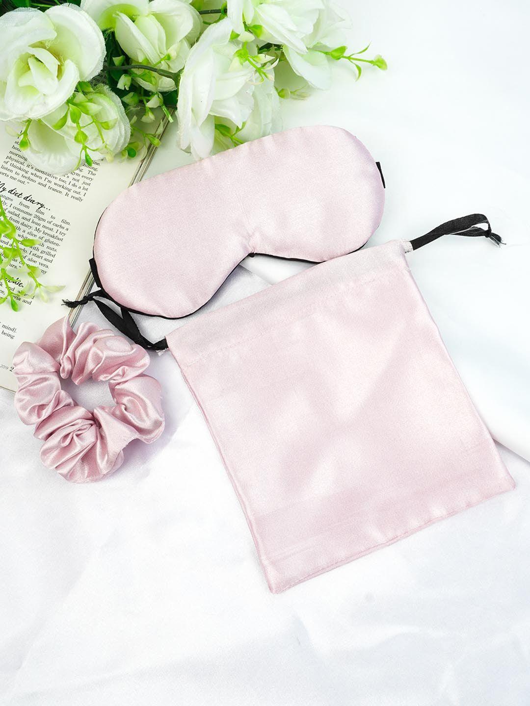 crazy corner set of 3 pink eye mask scrunchie & pouch set