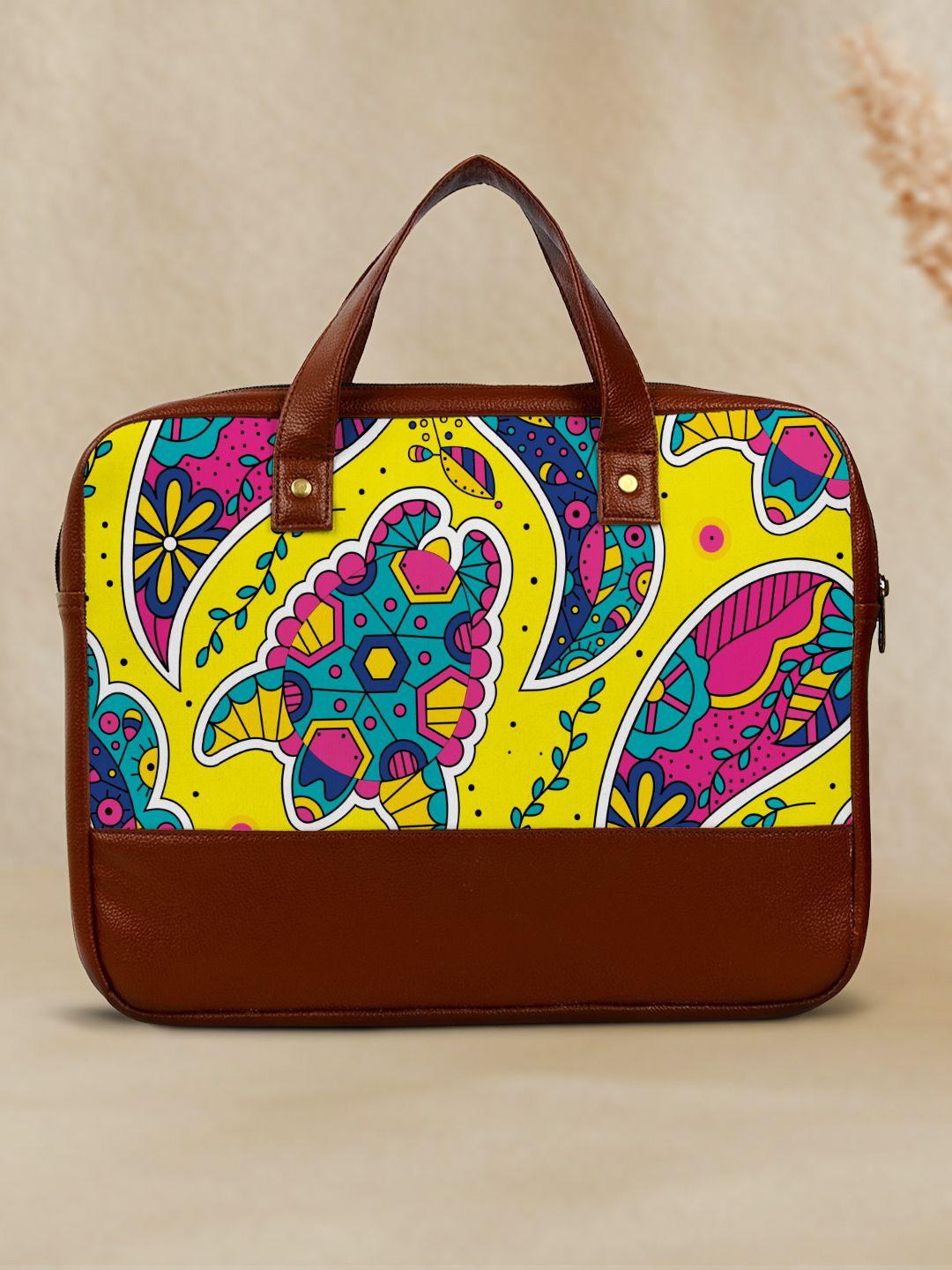 crazy corner unisex brown & yellow printed laptop bag