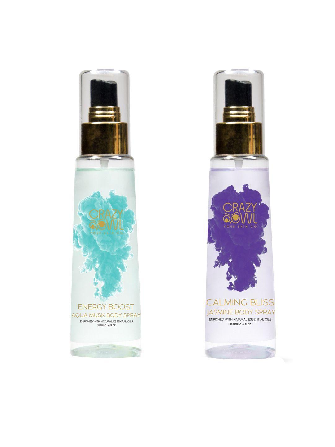 crazy owl set of 2 aqua musk & jasmine body spray 100 ml each