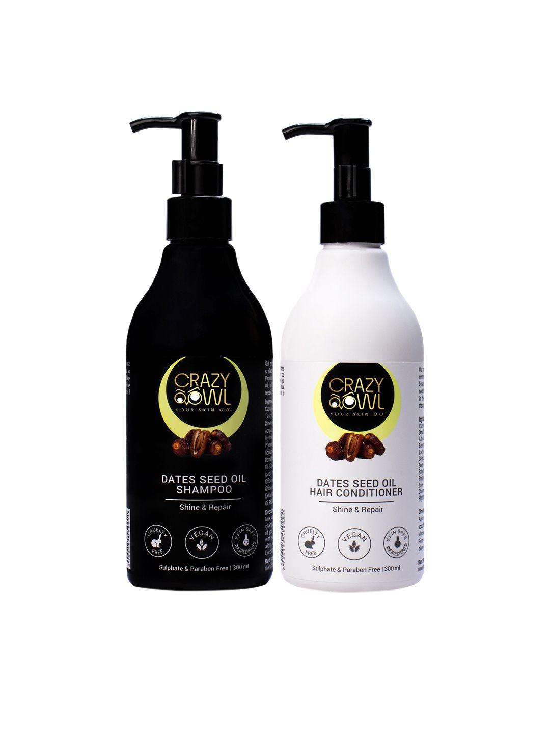 crazy owl set of 2 black dates seed oil shampoo and conditioner- 600 ml