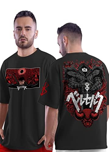 crazymonk men berserk anime oversized t-shirt - black, m