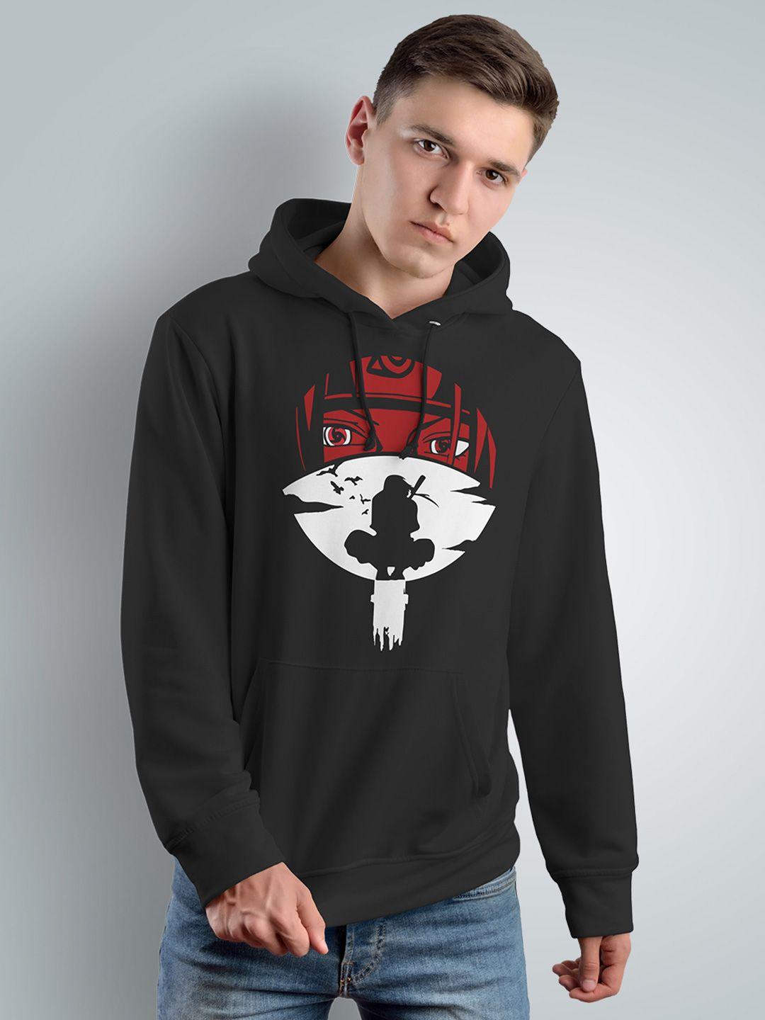 crazymonk men black printed hooded sweatshirt