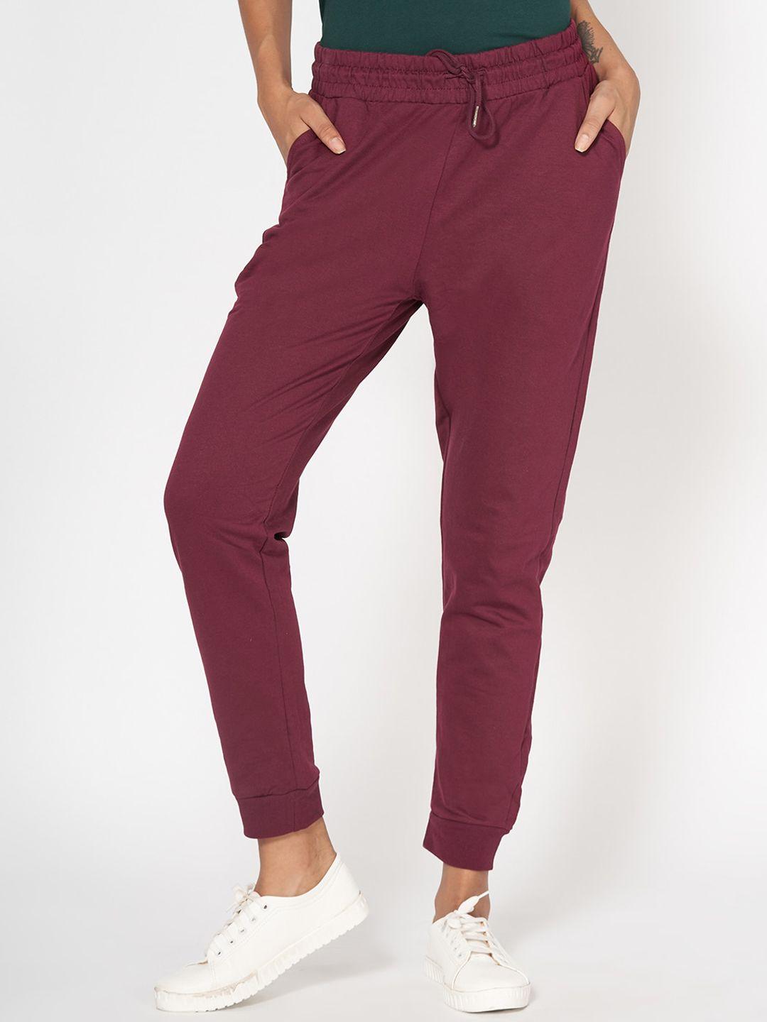 cre8 women burgundy solid joggers
