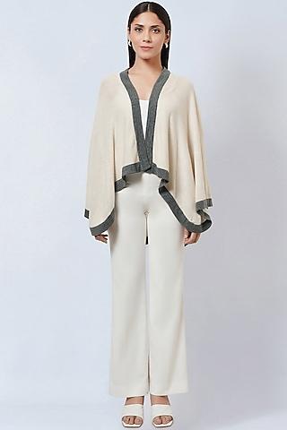 cream & grey cashmere knitted cape