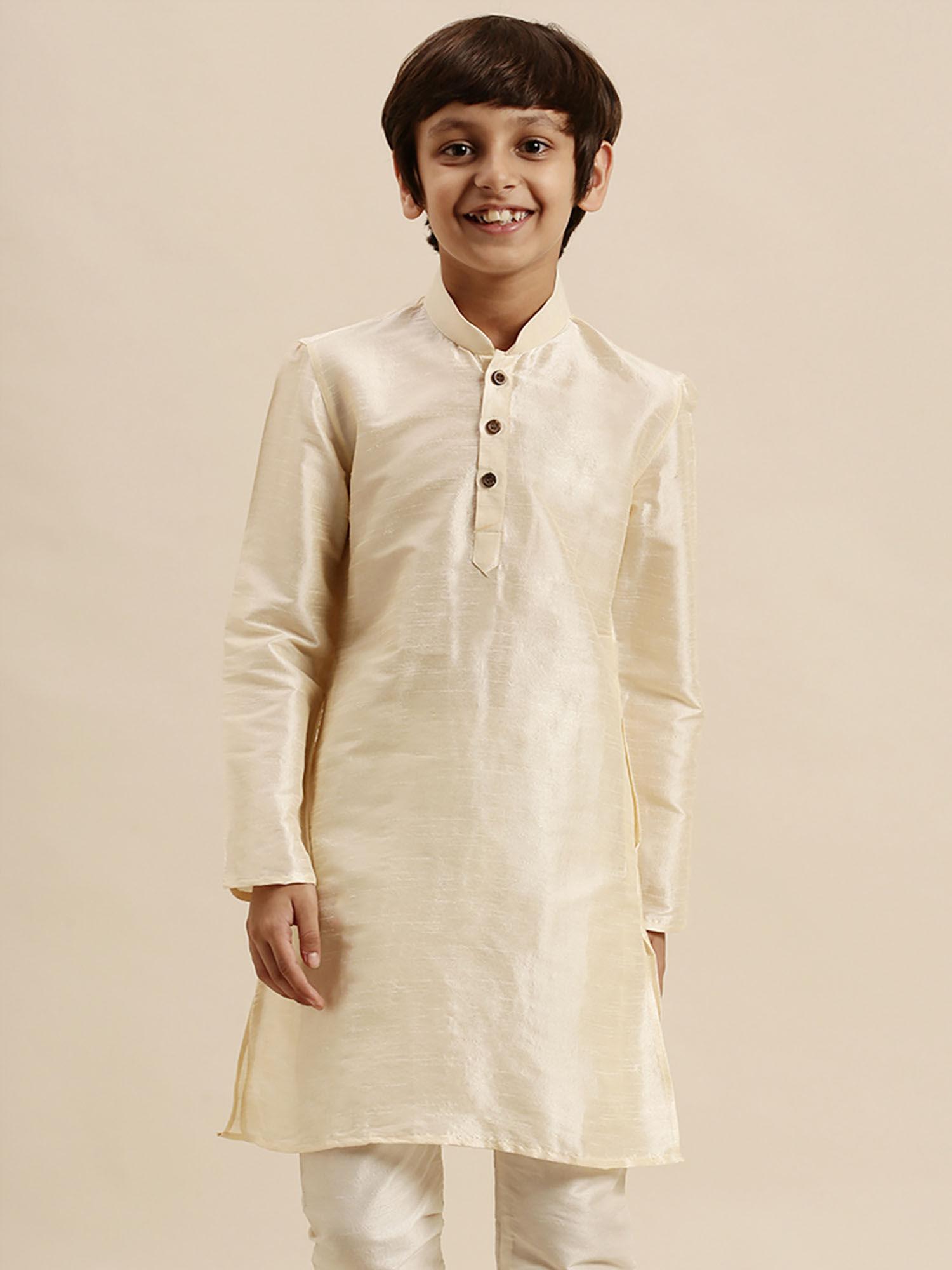 cream art silk kurta for boys