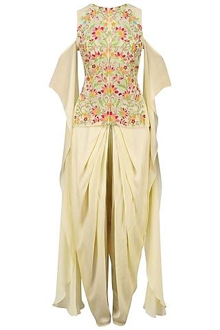 cream cold shoulder tunic and dhoti pants set