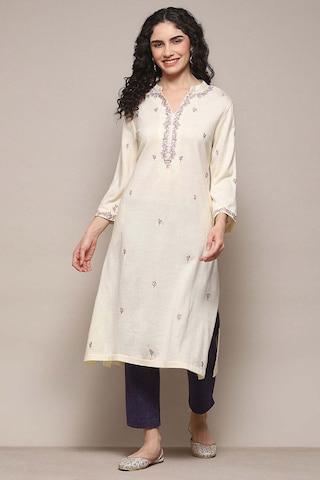 cream embroidered ethnic women straight fit kurtas