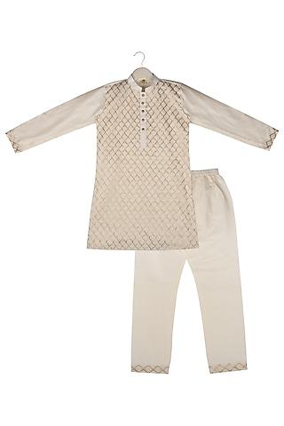 cream embroidered kurta set for boys