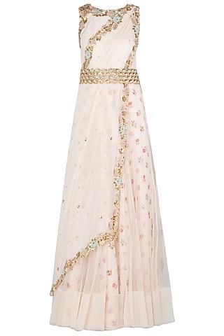 cream printed and embroidered anarkali gown