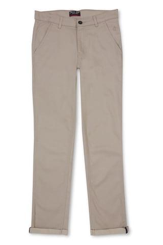 cream solid casual boys regular fit trousers