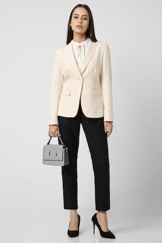 cream solid formal women regular fit blazer