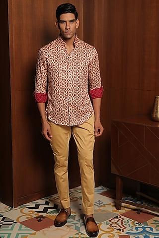 cream & maroon digital printed shirt