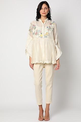 cream aari embroidered tunic