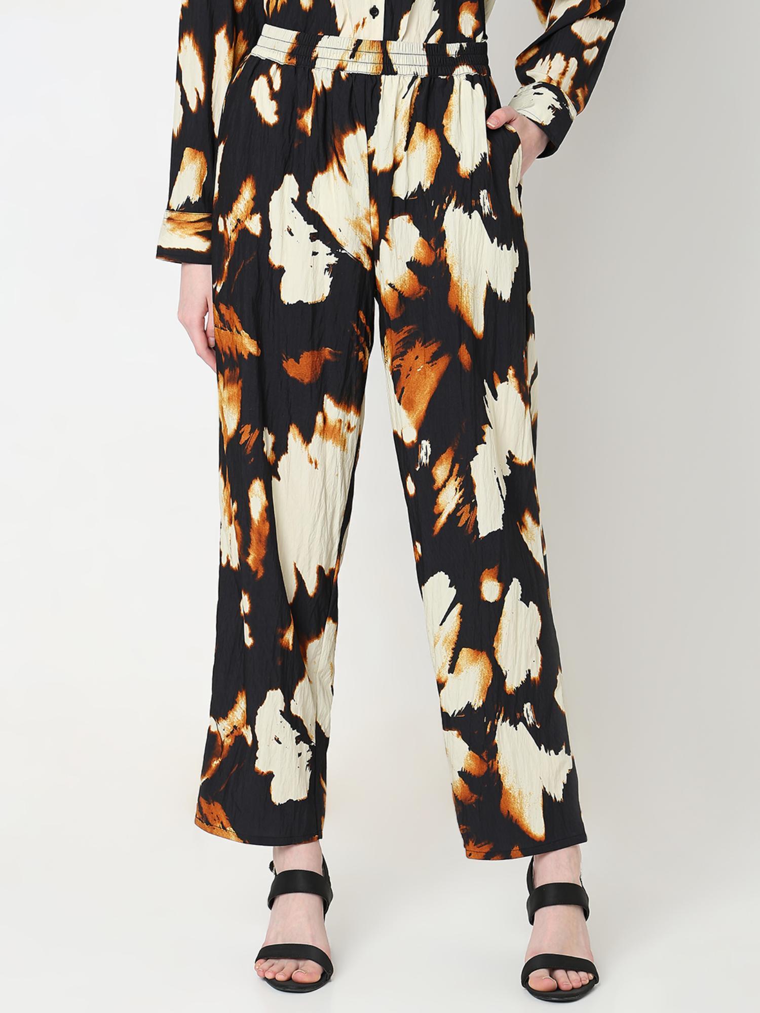 cream abstract print pants