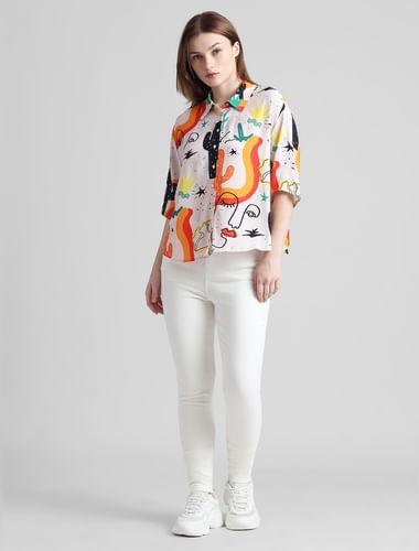 cream abstract print shirt