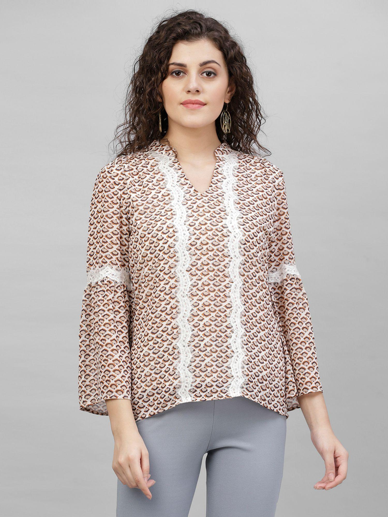 cream abstract printed polyester tunic