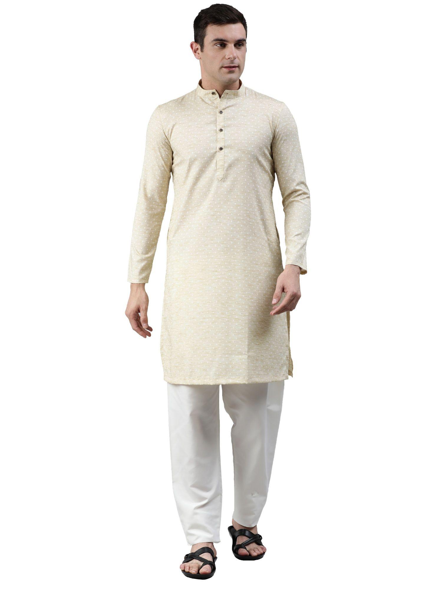 cream all over boota blended cotton knee length kurta