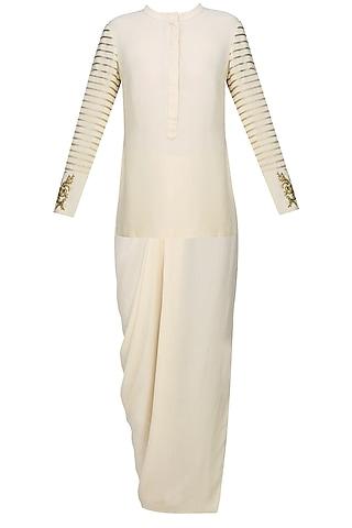 cream and gold embroidered tunic with dhoti skirt