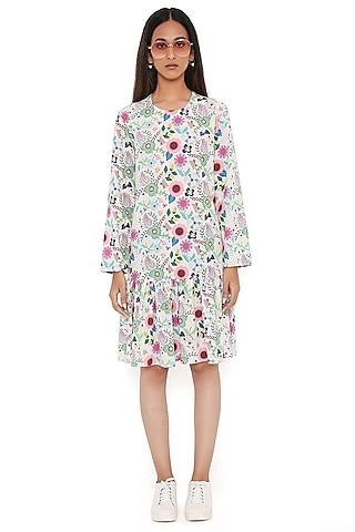 cream art crepe printed tunic