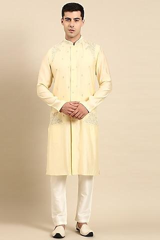 cream art silk embroidered kurta set